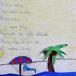 zdjęcie wiersza o lecie i wakacjach ręcznie napisany i ozdobiony przez ucznia