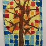 Praca plastyczna ucznia. Jesienne drzewo. Mozaika.