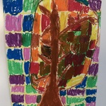 Praca plastyczna ucznia. Jesienne drzewo. Mozaika.
