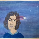 Praca plastyczna ucznia klasy piątej. Praca przedstawia Mikołaja Kopernika