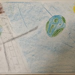 Praca plastyczna ucznia klasy piątej. Praca przedstawia Mikołaja Kopernika