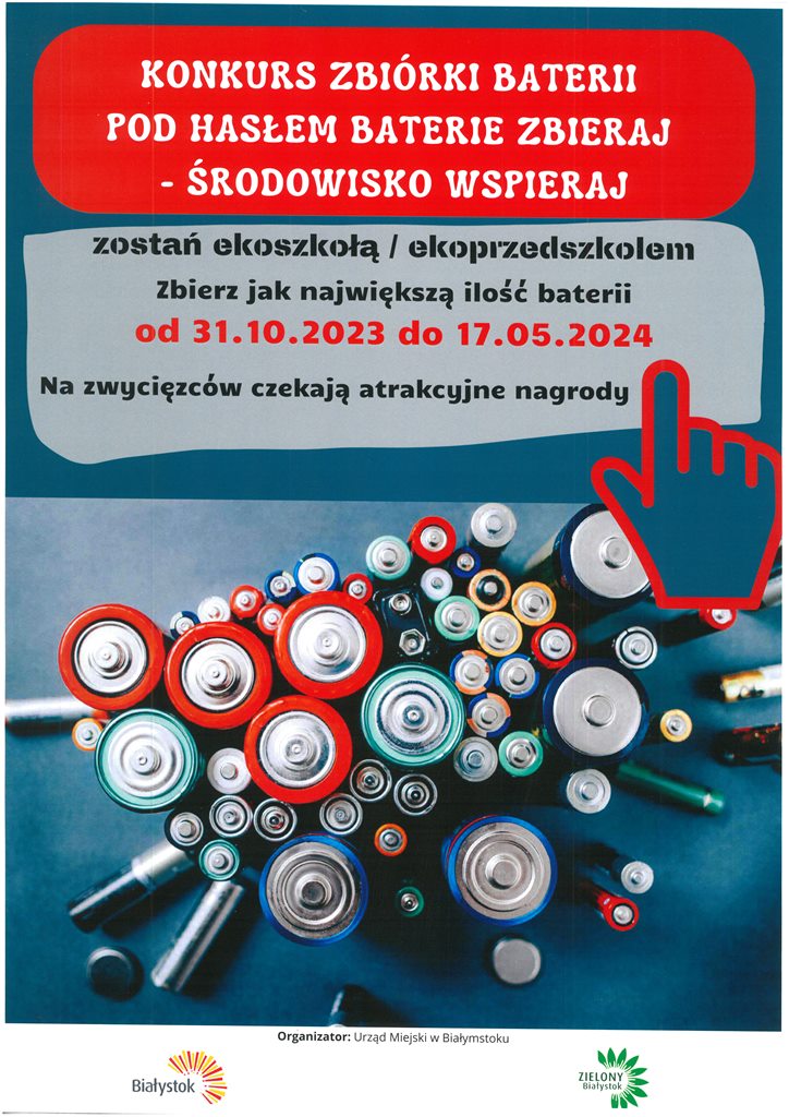 Plakat promujący zbiórkę baterii.