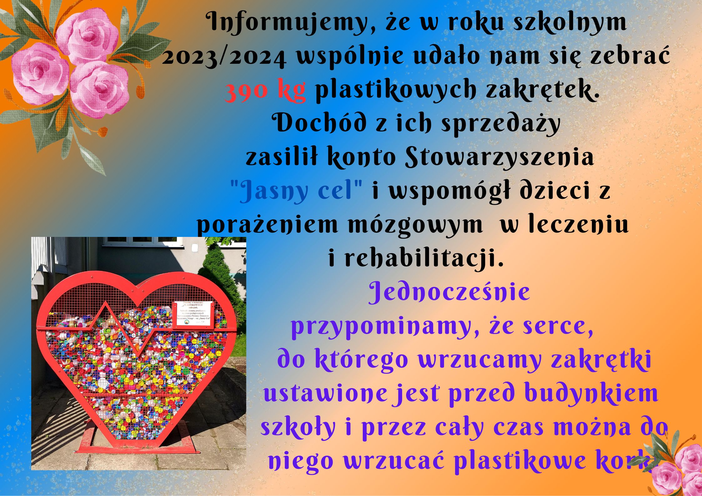 Informacja o zebranych nakrętkach w tym roku.