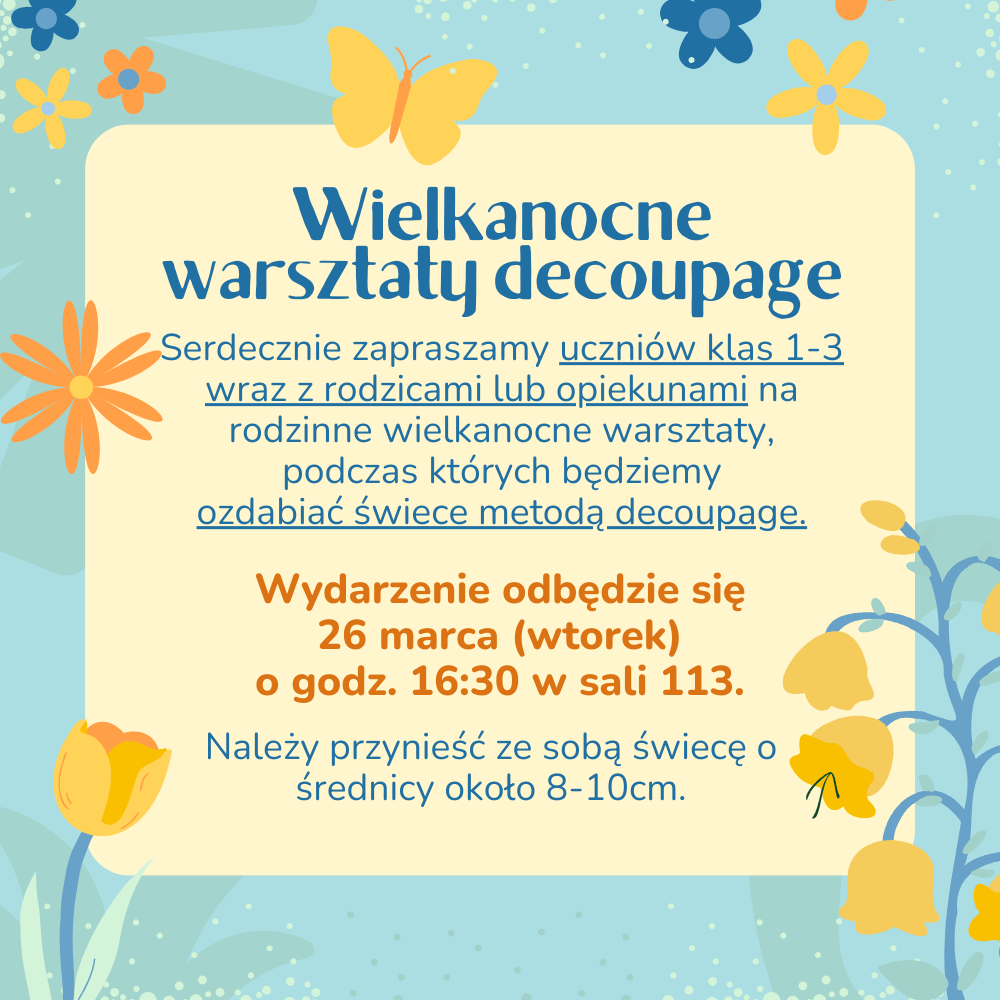 Plakat informujący o warsztatach wielkanocnych