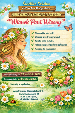 plakat międzyszkolnego konkursu plastycznego Wianek Pani Wiosny