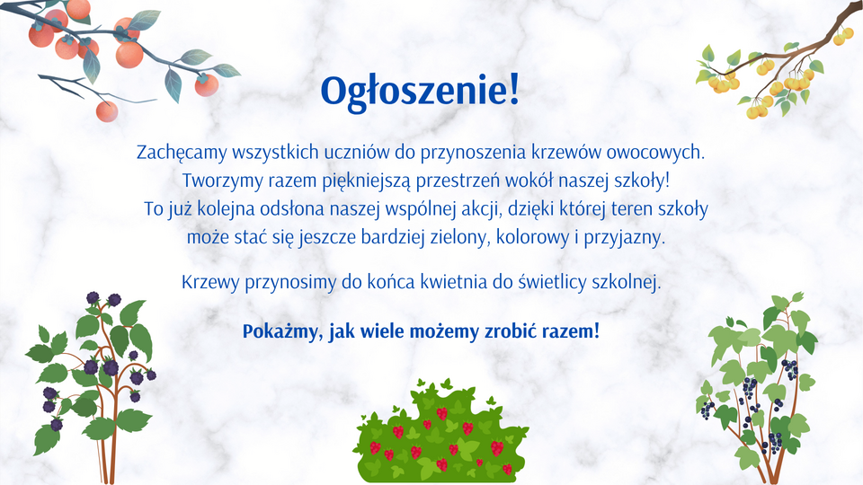 Ogłoszenie do uczniów