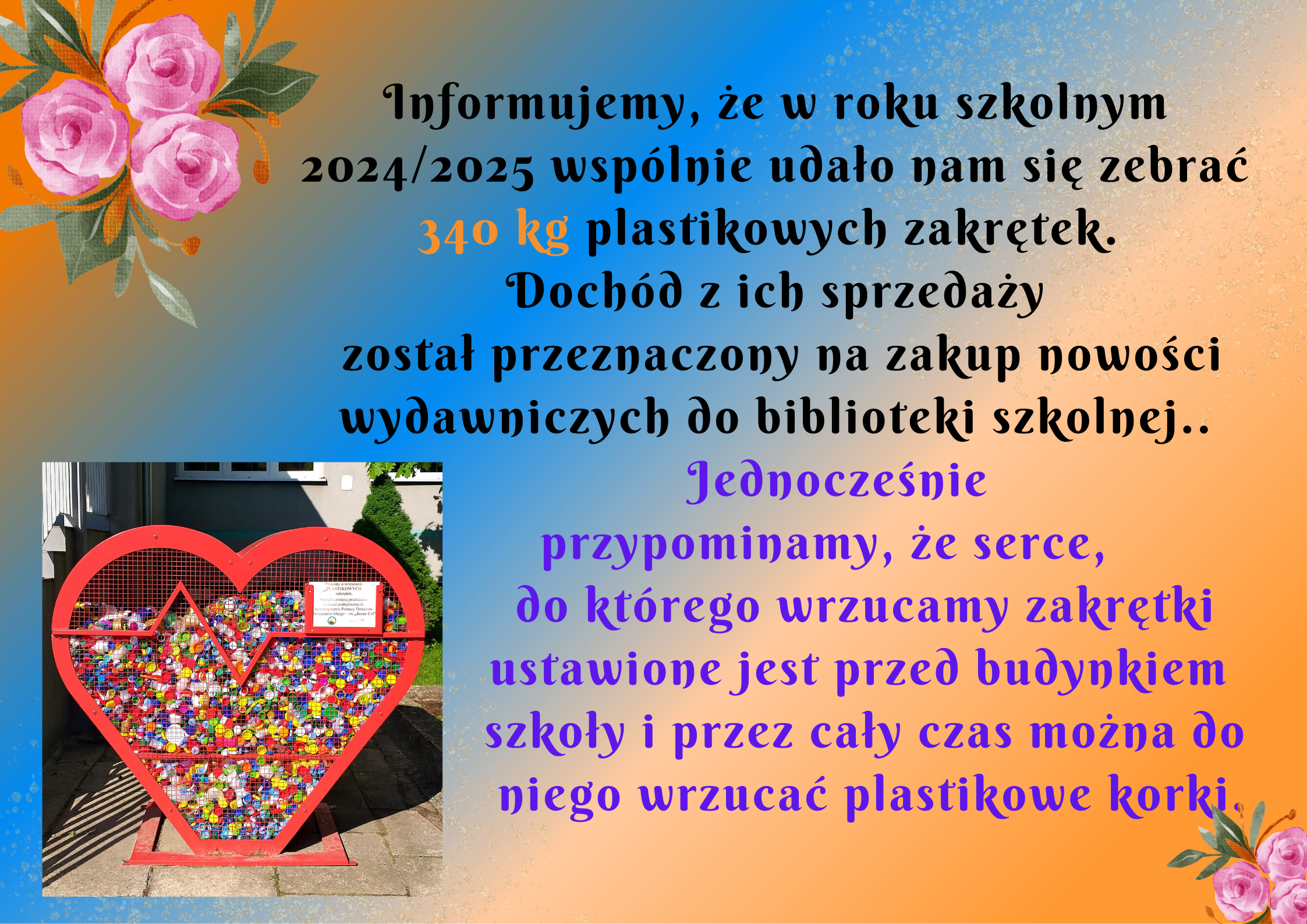 Plakat o zebranych zakrętkach.