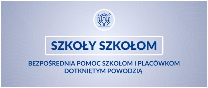 Plakat akcji Szkoły Szkołom - bezpośrednia pomoc szkołom i placówkom dotkniętym powodzią