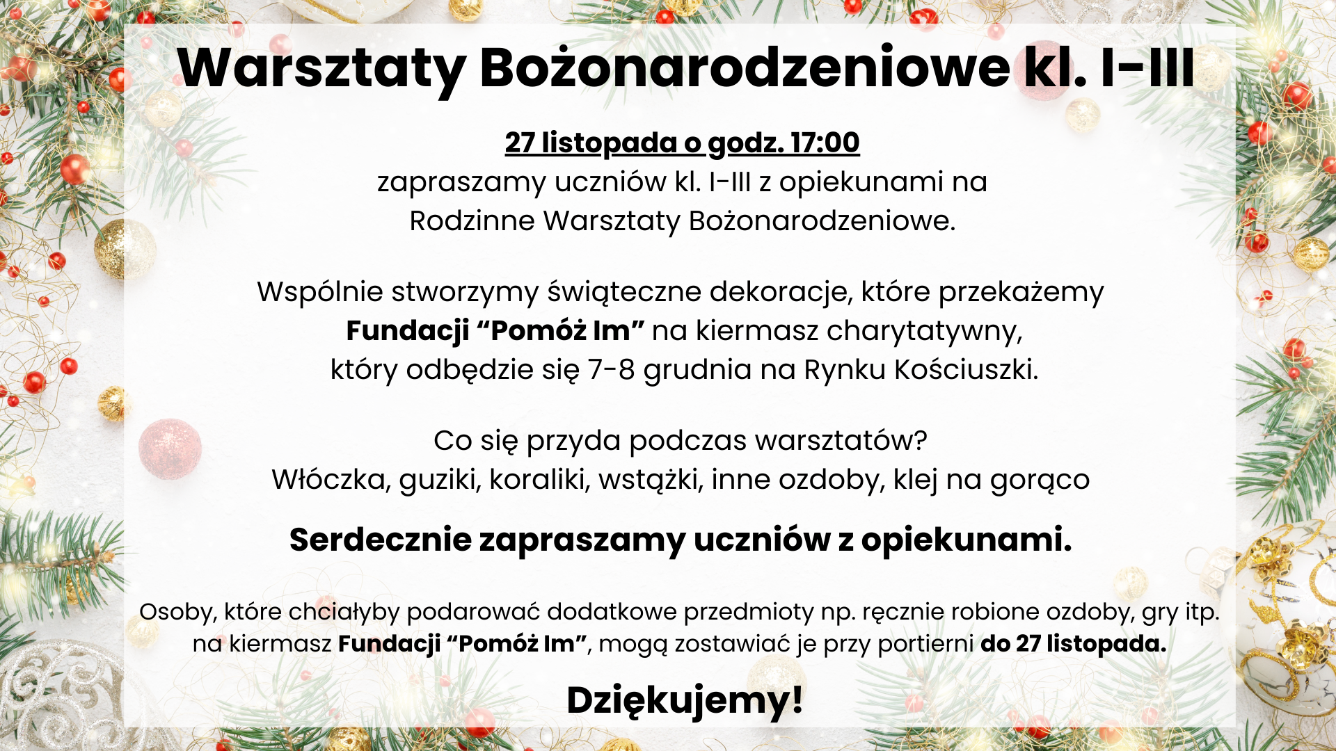 Plakat z informacjami o warsztatach