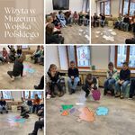 dzieci siedzą w kręgu i ukladają mapę Polski i jej sąsiadow