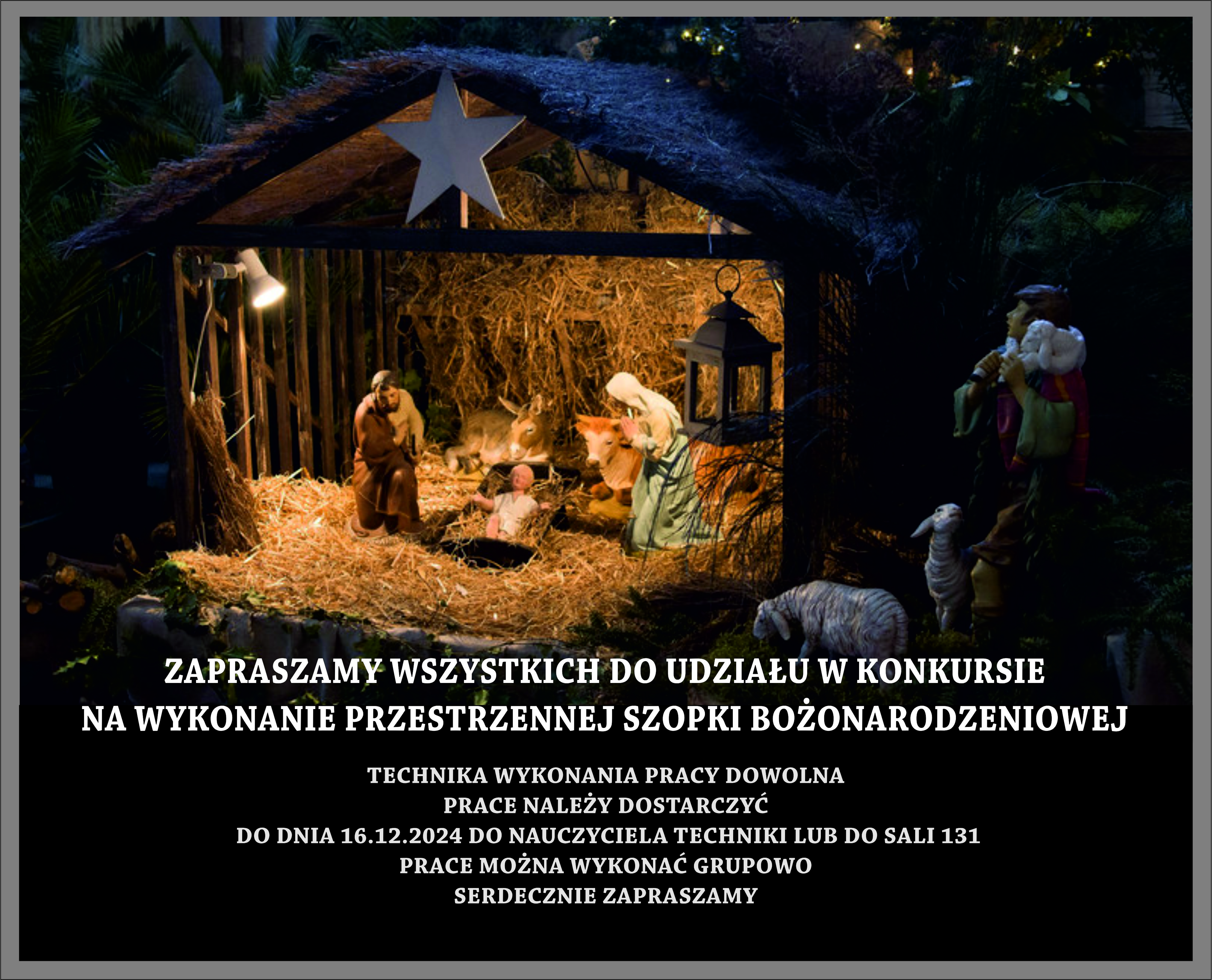 Plakat o konkursie na szopkę bożonarodzeniową.