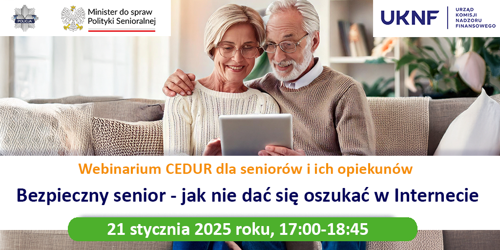 Grafika informująca o webinarium dla seniorów
