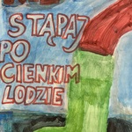 Praca ucznia namalowana farbami na temat bezpiecznych ferii