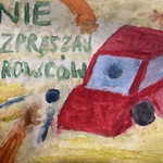 Praca ucznia namalowana farbami na temat bezpiecznych ferii