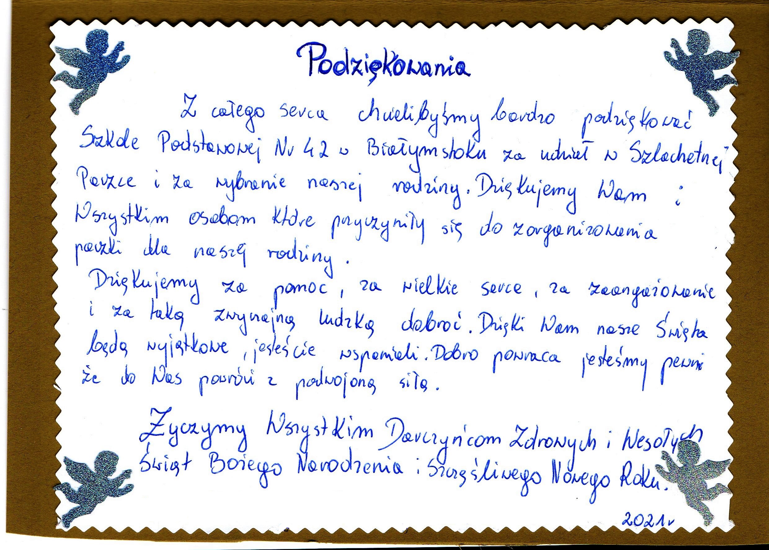 zdjęcie podziękowań od rodziny