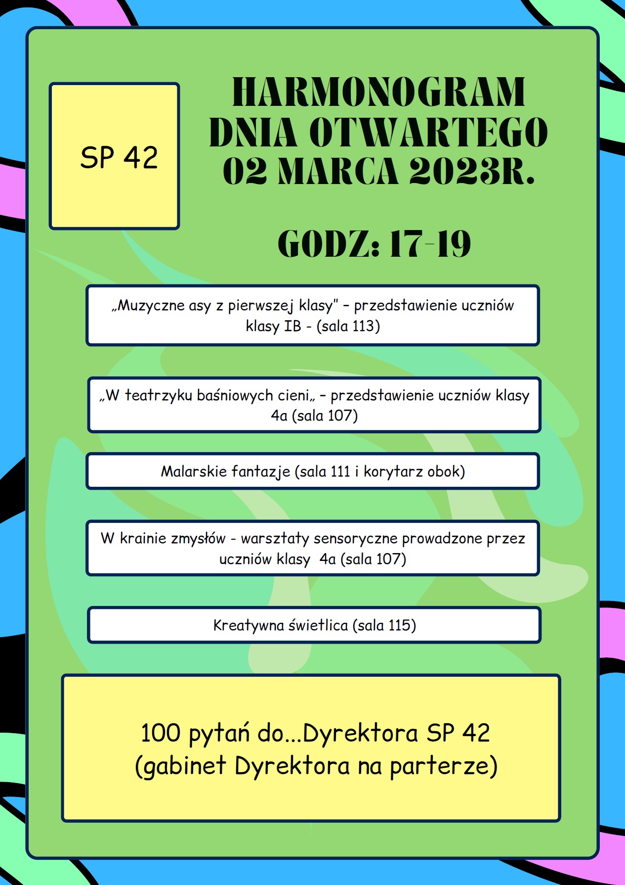 Ulotka z harmonogramem Dnia Otwartego